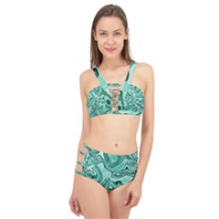 Biscay Green Swirls Cage Up Bikini Set by SpinnyChairDesigns