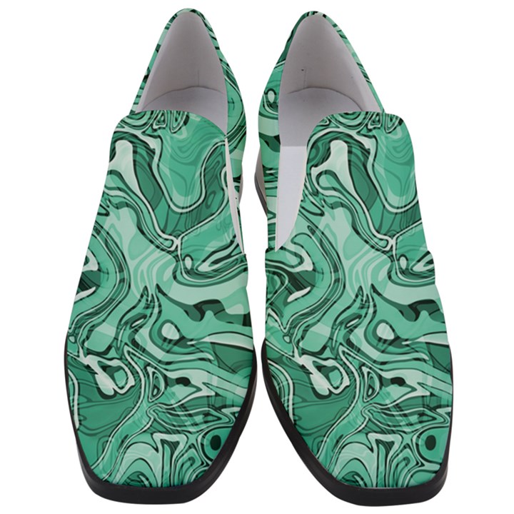 Biscay Green Swirls Women Slip On Heel Loafers