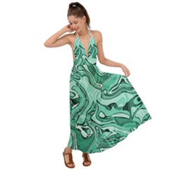 Biscay Green Swirls Backless Maxi Beach Dress by SpinnyChairDesigns