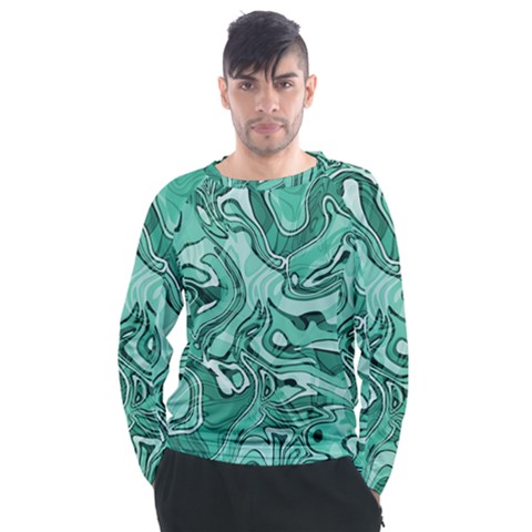 Biscay Green Swirls Men s Long Sleeve Raglan Tee by SpinnyChairDesigns