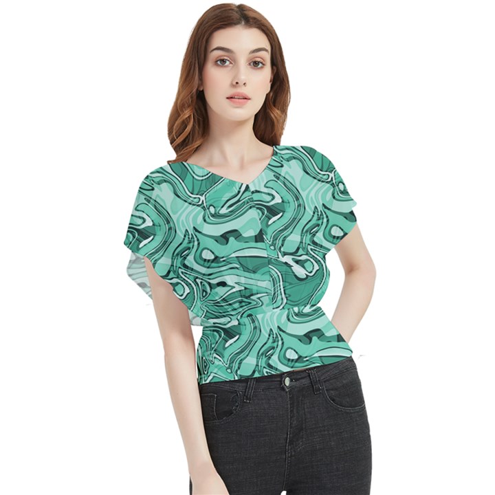 Biscay Green Swirls Butterfly Chiffon Blouse