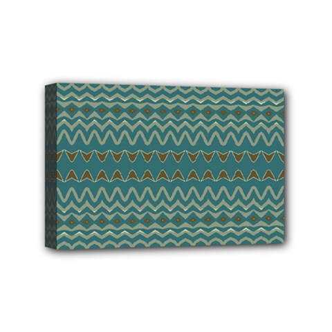 Boho Teal Green Stripes Mini Canvas 6  X 4  (stretched) by SpinnyChairDesigns