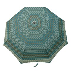 Boho Teal Green Stripes Folding Umbrellas by SpinnyChairDesigns