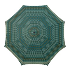 Boho Teal Green Stripes Golf Umbrellas by SpinnyChairDesigns