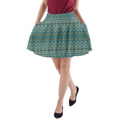 Boho Teal Green Stripes A-line Pocket Skirt by SpinnyChairDesigns