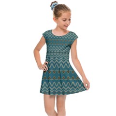 Boho Teal Green Stripes Kids  Cap Sleeve Dress by SpinnyChairDesigns