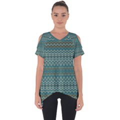 Boho Teal Green Stripes Cut Out Side Drop Tee by SpinnyChairDesigns