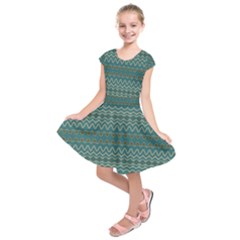 Boho Teal Green Stripes Kids  Short Sleeve Dress by SpinnyChairDesigns