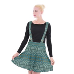 Boho Teal Green Stripes Suspender Skater Skirt by SpinnyChairDesigns