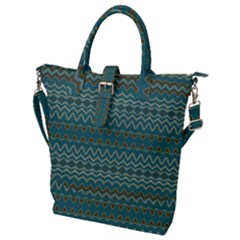 Boho Teal Green Stripes Buckle Top Tote Bag by SpinnyChairDesigns