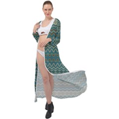 Boho Teal Green Stripes Maxi Chiffon Beach Wrap