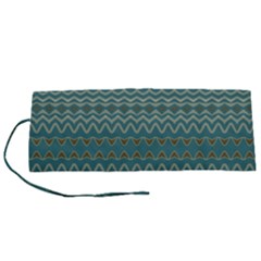 Boho Teal Green Stripes Roll Up Canvas Pencil Holder (s) by SpinnyChairDesigns