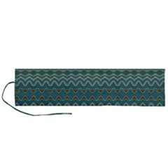 Boho Teal Green Stripes Roll Up Canvas Pencil Holder (l) by SpinnyChairDesigns