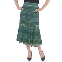 Boho Teal Green Stripes Midi Mermaid Skirt by SpinnyChairDesigns