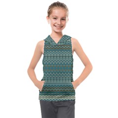 Boho Teal Green Stripes Kids  Sleeveless Hoodie by SpinnyChairDesigns