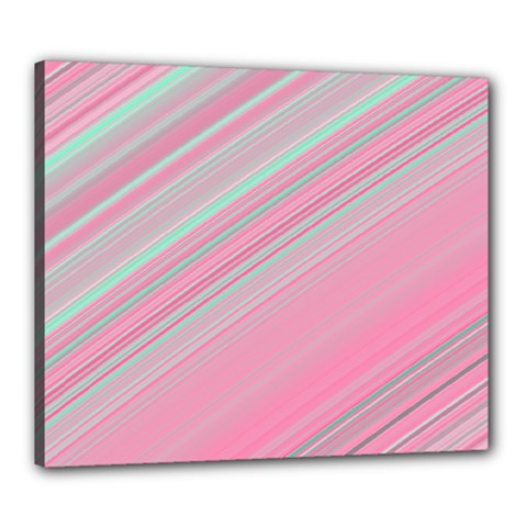 Turquoise And Pink Striped Canvas 24  X 20  (stretched) by SpinnyChairDesigns