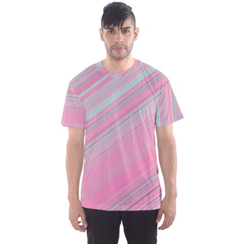 Turquoise And Pink Striped Men s Sport Mesh Tee by SpinnyChairDesigns