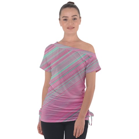 Turquoise And Pink Striped Tie-up Tee by SpinnyChairDesigns