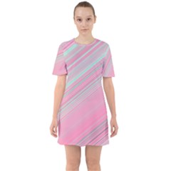 Turquoise And Pink Striped Sixties Short Sleeve Mini Dress by SpinnyChairDesigns