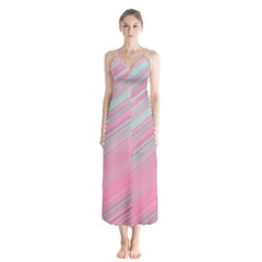 Turquoise And Pink Striped Button Up Chiffon Maxi Dress by SpinnyChairDesigns