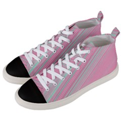 Turquoise And Pink Striped Men s Mid-top Canvas Sneakers by SpinnyChairDesigns