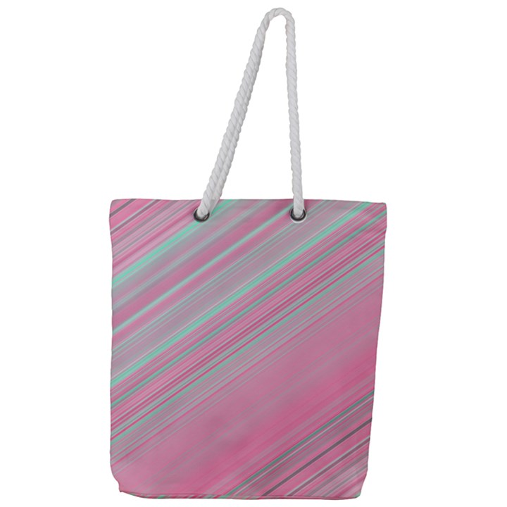 Turquoise and Pink Striped Full Print Rope Handle Tote (Large)