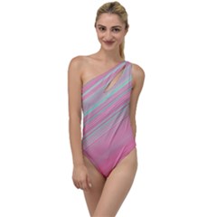 Turquoise And Pink Striped To One Side Swimsuit by SpinnyChairDesigns