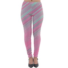 Turquoise And Pink Striped Lightweight Velour Leggings by SpinnyChairDesigns