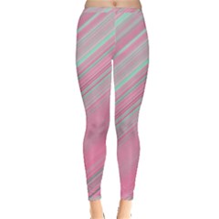 Turquoise And Pink Striped Inside Out Leggings by SpinnyChairDesigns