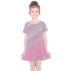 Turquoise And Pink Striped Kids  Simple Cotton Dress by SpinnyChairDesigns