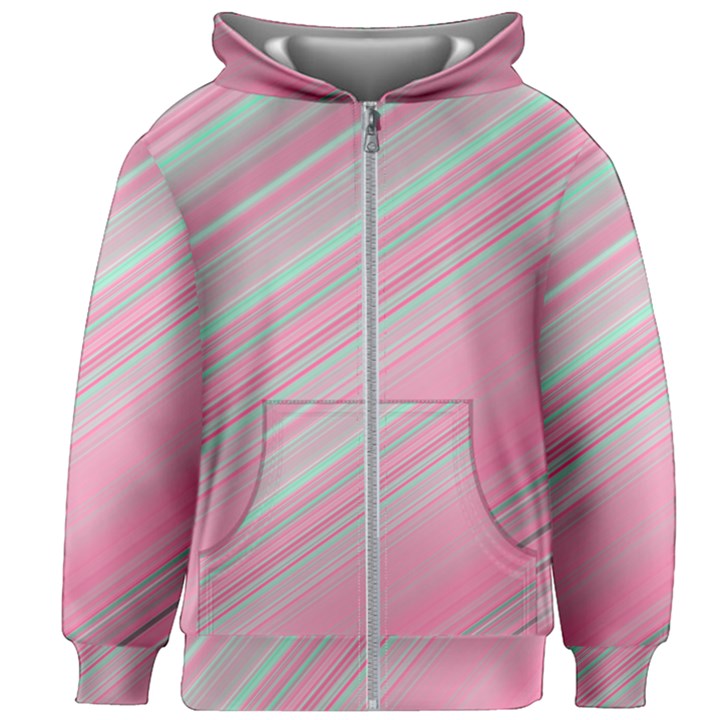 Turquoise and Pink Striped Kids  Zipper Hoodie Without Drawstring