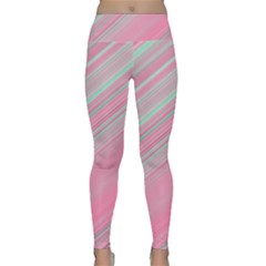 Turquoise And Pink Striped Lightweight Velour Classic Yoga Leggings by SpinnyChairDesigns