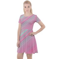 Turquoise And Pink Striped Cap Sleeve Velour Dress  by SpinnyChairDesigns