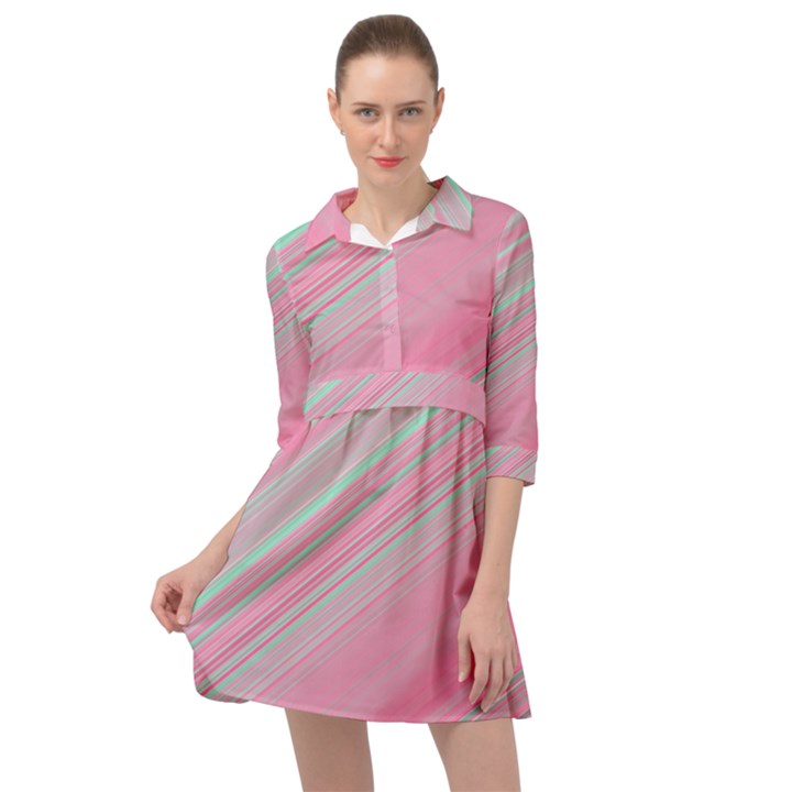 Turquoise and Pink Striped Mini Skater Shirt Dress