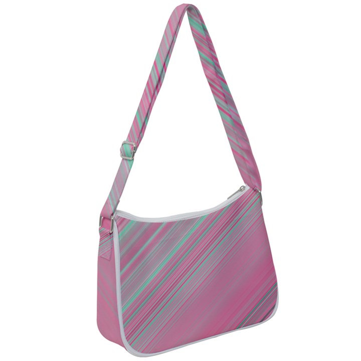 Turquoise and Pink Striped Zip Up Shoulder Bag