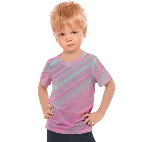 Turquoise And Pink Striped Kids  Sports Tee by SpinnyChairDesigns