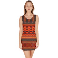 Boho Aztec Rust Orange Color Stripes Bodycon Dress by SpinnyChairDesigns