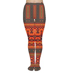 Boho Aztec Rust Orange Color Stripes Tights by SpinnyChairDesigns