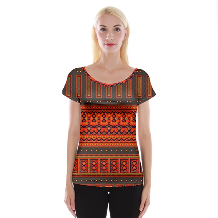 Boho Aztec Rust Orange Color Stripes Cap Sleeve Top