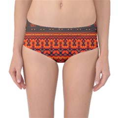 Boho Aztec Rust Orange Color Stripes Mid-waist Bikini Bottoms by SpinnyChairDesigns