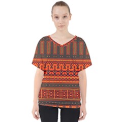 Boho Aztec Rust Orange Color Stripes V-neck Dolman Drape Top by SpinnyChairDesigns