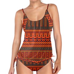 Boho Aztec Rust Orange Color Stripes Tankini Set by SpinnyChairDesigns