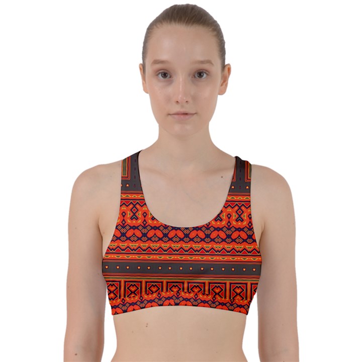 Boho Aztec Rust Orange Color Stripes Back Weave Sports Bra