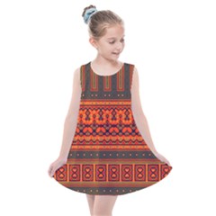 Boho Aztec Rust Orange Color Stripes Kids  Summer Dress by SpinnyChairDesigns