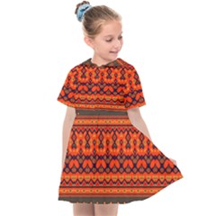 Boho Aztec Rust Orange Color Stripes Kids  Sailor Dress by SpinnyChairDesigns