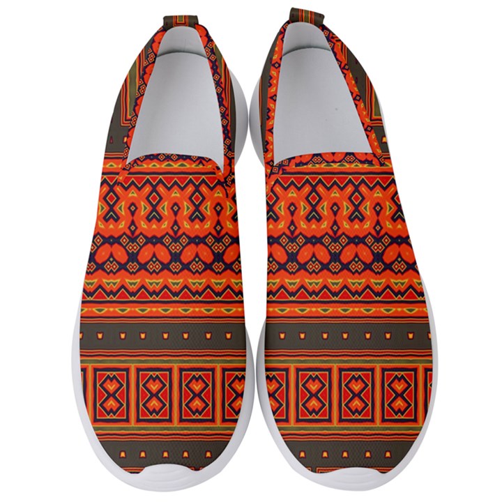 Boho Aztec Rust Orange Color Stripes Men s Slip On Sneakers