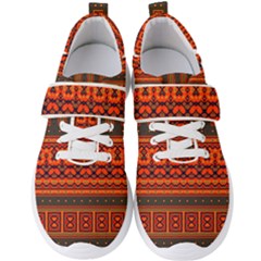 Boho Aztec Rust Orange Color Stripes Men s Velcro Strap Shoes by SpinnyChairDesigns