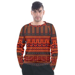 Boho Aztec Rust Orange Color Stripes Men s Long Sleeve Raglan Tee