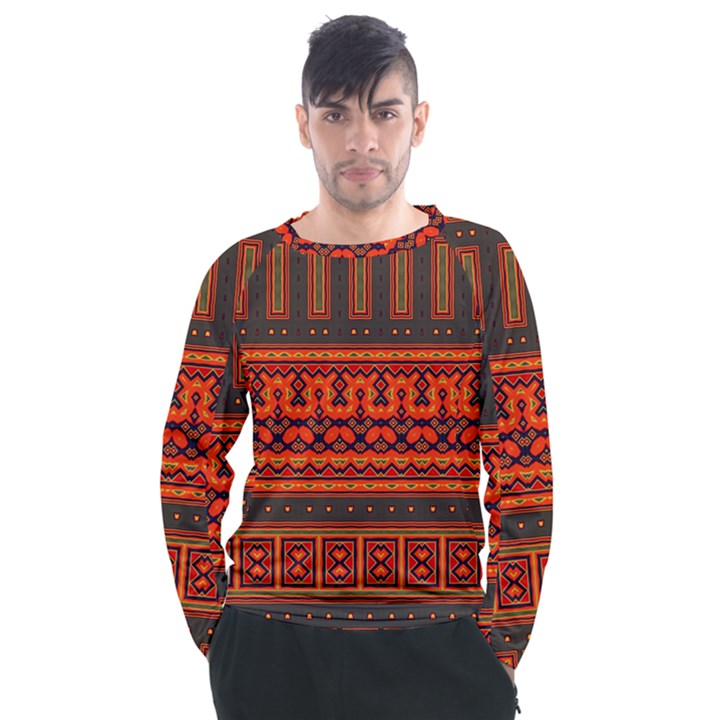 Boho Aztec Rust Orange Color Stripes Men s Long Sleeve Raglan Tee