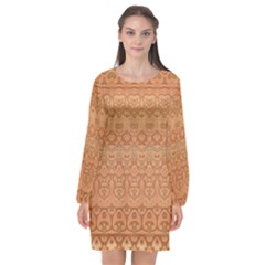 Boho Fancy Peach  Long Sleeve Chiffon Shift Dress  by SpinnyChairDesigns